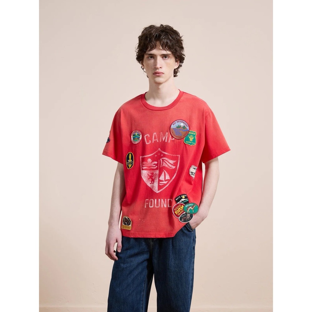 FOUND Clothing Embroidered Patchwork Camp Tee Men's Size XS Oversized Distressed